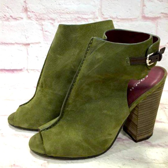 Coach Saratoga Nubuck Vegan Leather Olive Chestnut Peep Toe Size 10M IOB - Picture 4 of 6